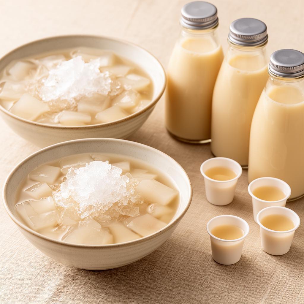 Fresh Dáo dessert station with bowls and bottles